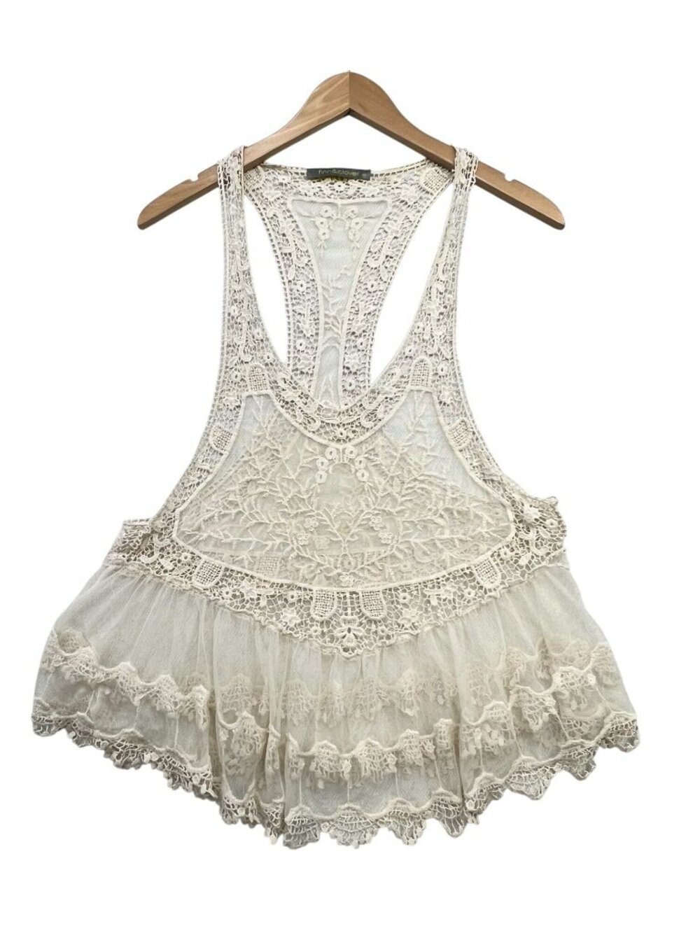 Finn & Clover Womens Lace Sheer Crochet Racerback Tank Top Medium Beige Cover Up